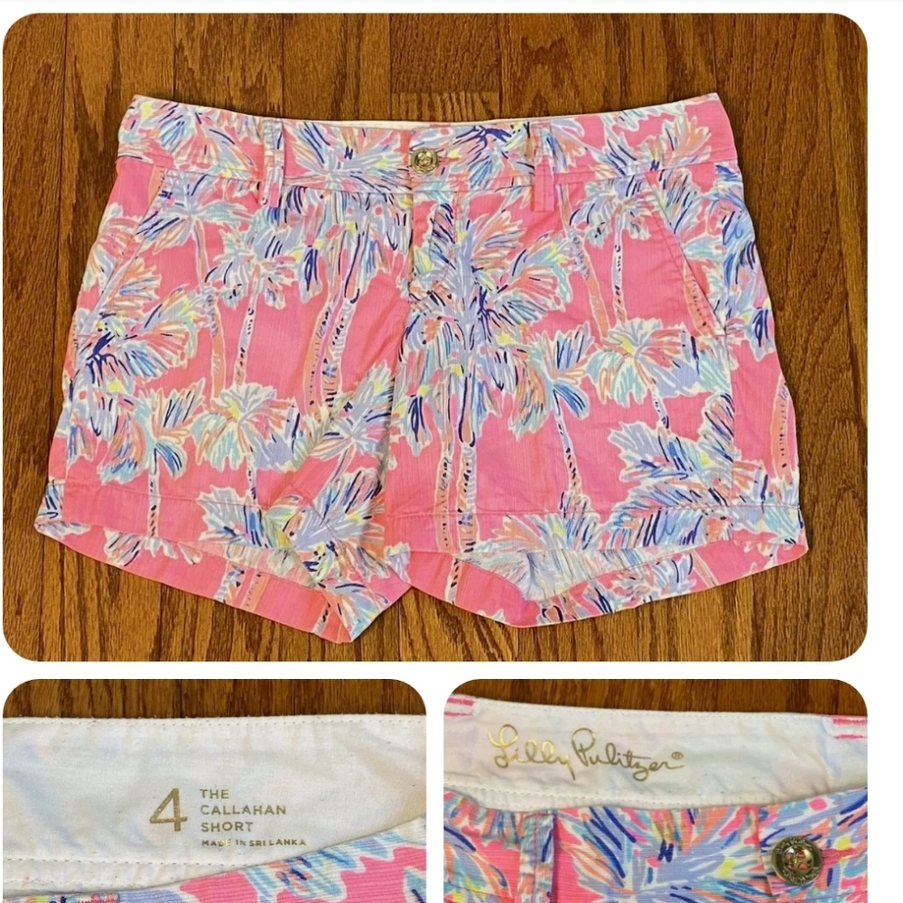 Lilly Pulitzer Women's The Callahan Shorts Size 4 Pink w/ Multicolor Palm Trees